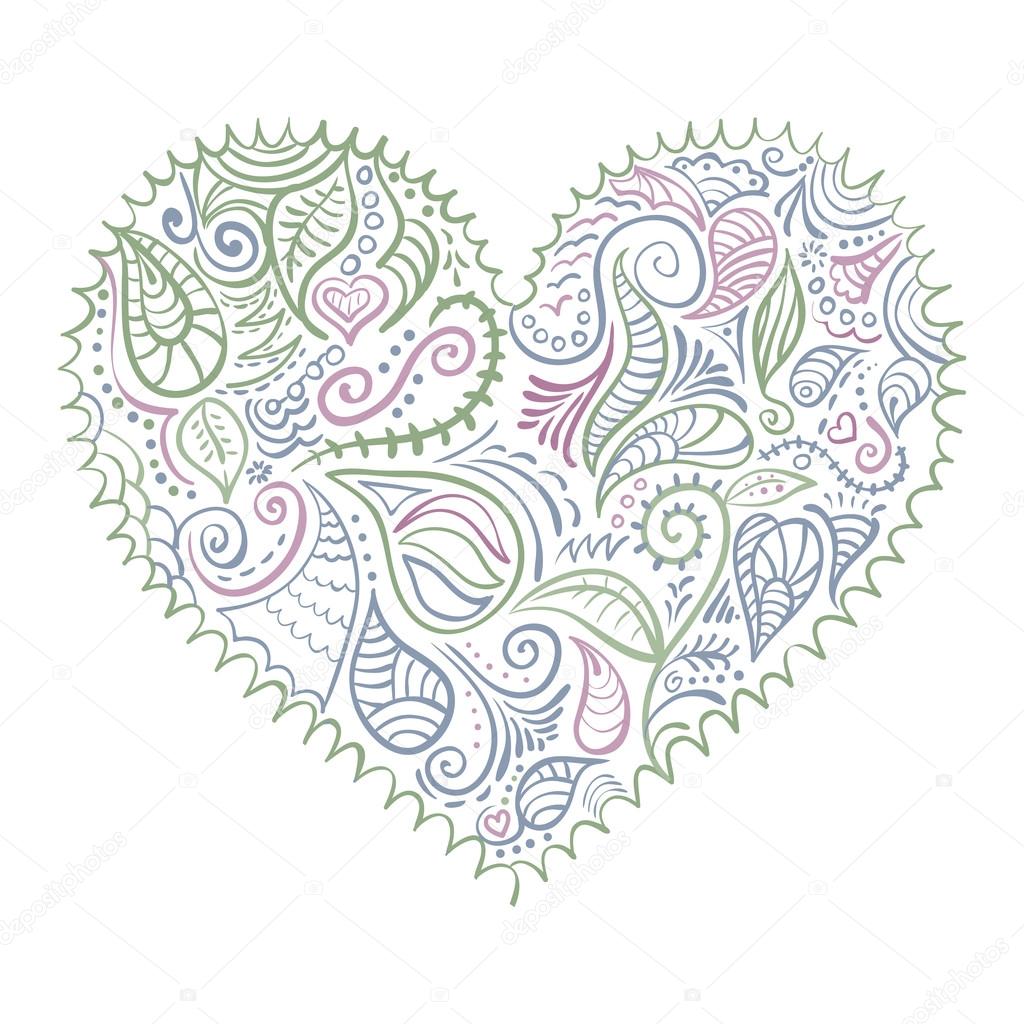 Ornamental colorful heart on white background