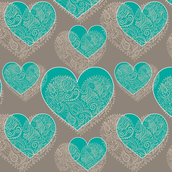 Encaje ornamental corazones patrón sin costuras — Vector de stock