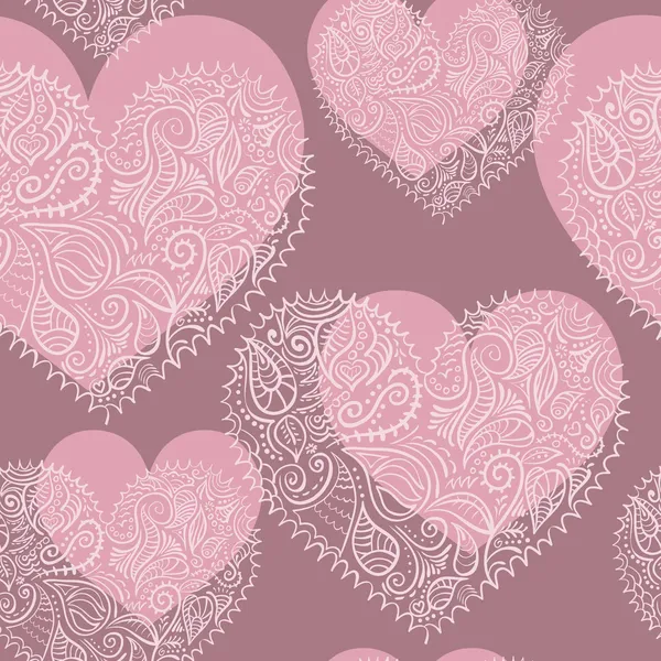 Encaje ornamental corazones patrón sin costuras — Vector de stock