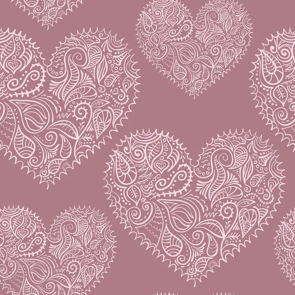 Encaje ornamental corazones patrón sin costuras — Vector de stock