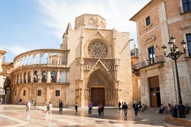 bakire Meydanı ve valencia katedral Valencia, İspanya.