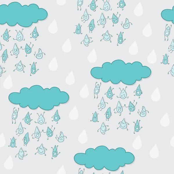 Happy funny raindrops seamless pattern — Stock Vector