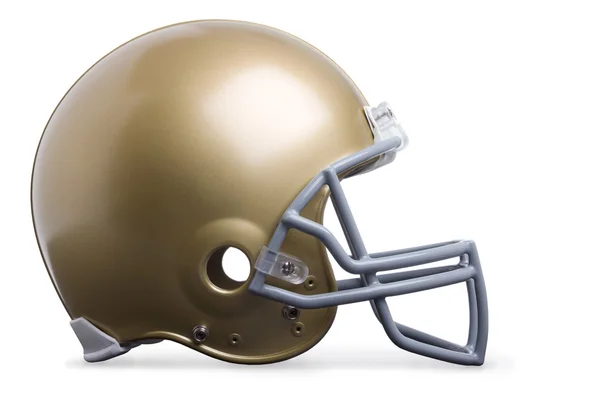Gold football helmet in profile view isolated on a white backgro — Stock Photo, Image