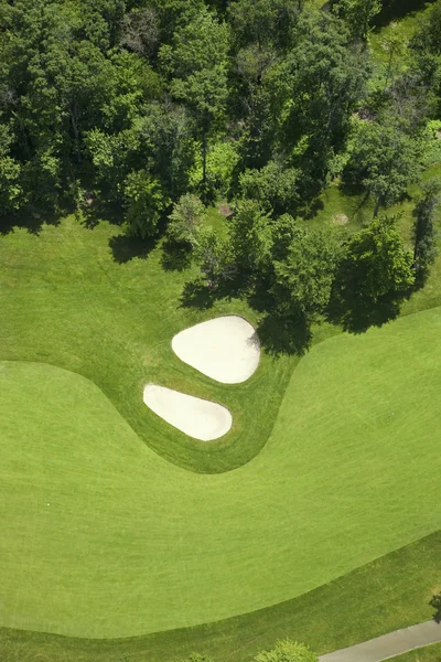 Aerial view of a golf fairlway and bunkers — Stock Photo, Image