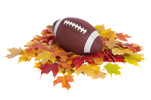 College football with fall leaves isolated on white — Stock Photo, Image