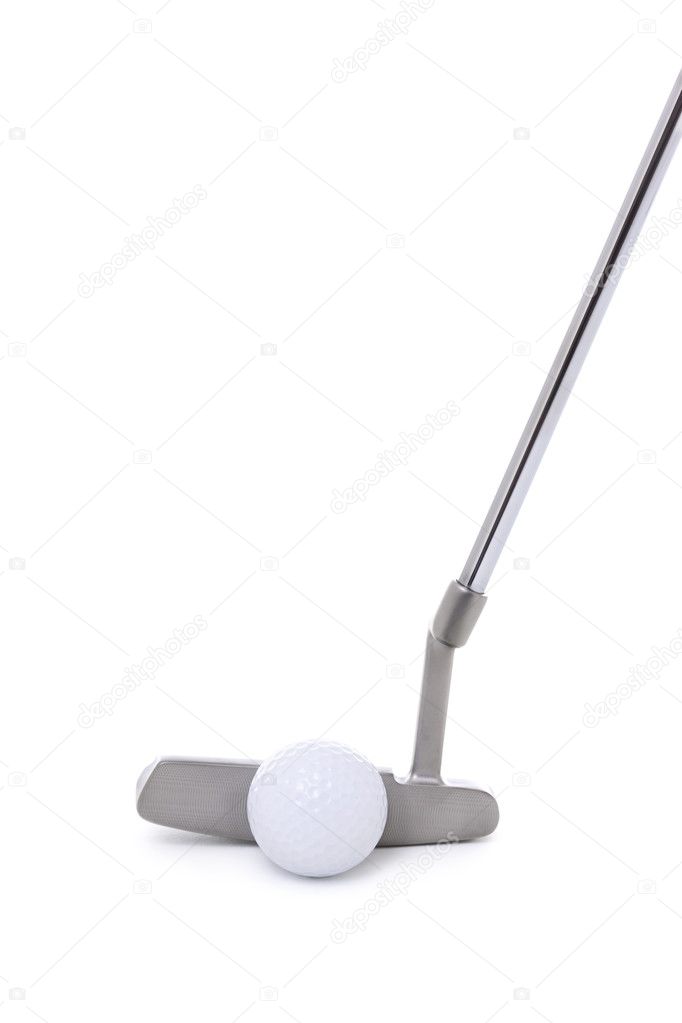 Golf putter and ball isolated on white