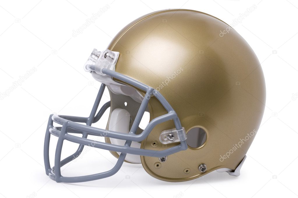 Gold football helmet isolated on a white background