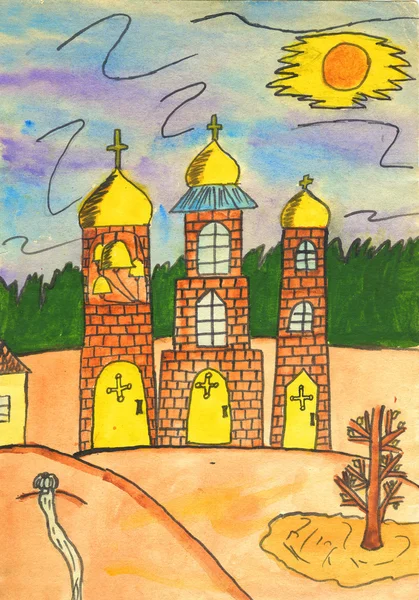 Igreja, pintura desenhada à mão . — Fotografia de Stock