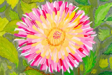 Pembe çiçek yeşil yaprakları zemin üzerinde. suluboya.