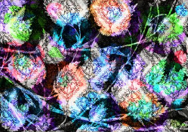 Arkaplan olarak yeşillik, suluboya çizim.