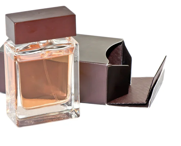 Close-up bottle of with box perfume — Stock Photo, Image