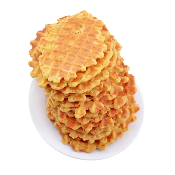 Pilha de waffles doces em uma chapa . — Fotografia de Stock