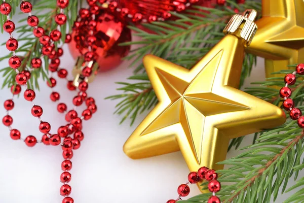 Gold star and Christmas decorations — Stock Photo, Image