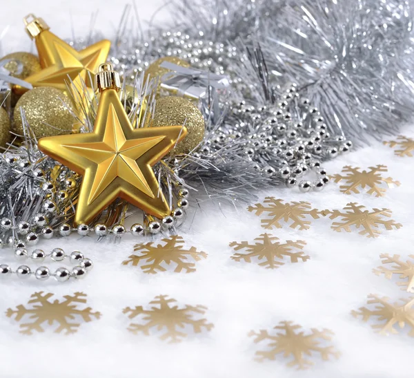 Golden and silver Christmas decorations — Stock Photo, Image