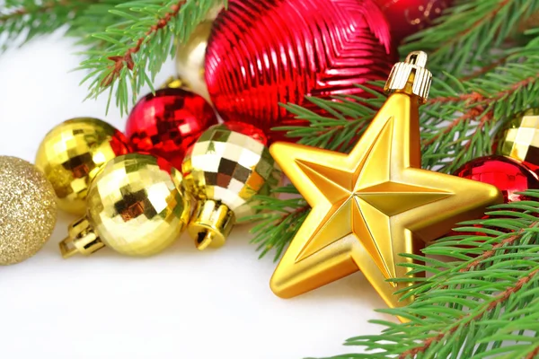 Gold star and Christmas decorations — Stock Photo, Image