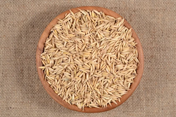 Oat seeds in a wooden bowl — Stock Photo, Image