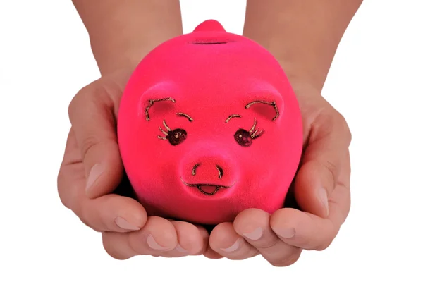 Piggy bank a tenyér a kéz — Stock Fotó