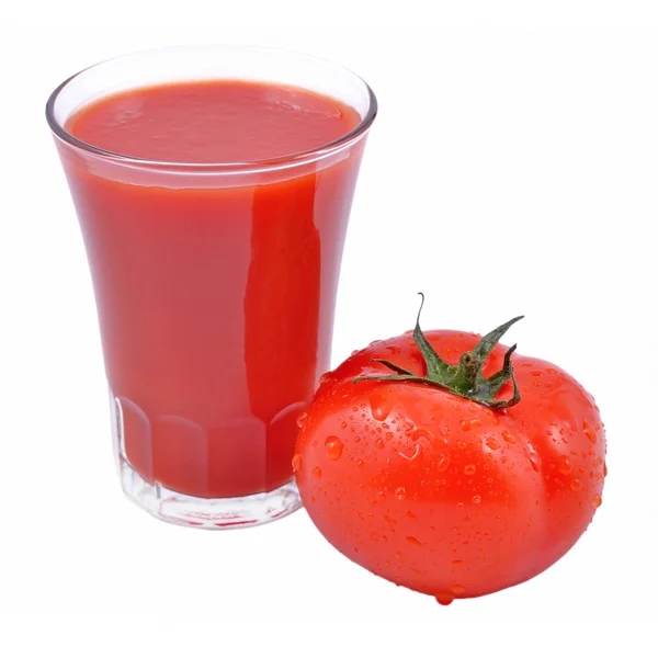 El jugo de tomate y el tomate en blanco — Foto de Stock