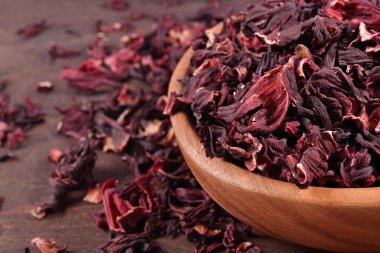 ahşap kase hibiscus kurutulmuş yaprakları