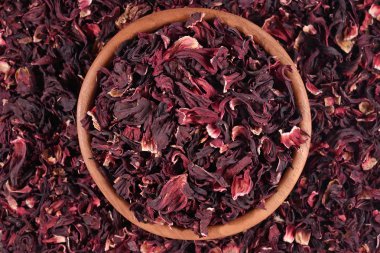 ahşap kase hibiscus kurutulmuş yaprakları