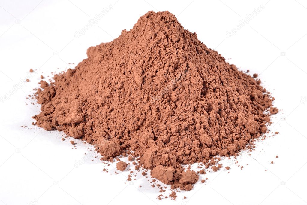 Heap of cocoa powder on a white
