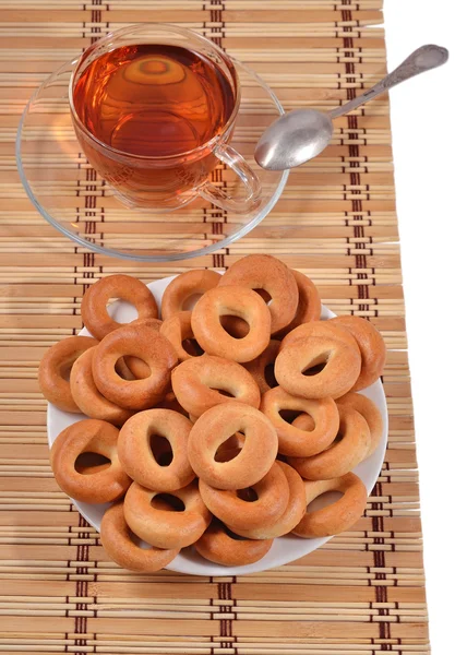 Bagels and a tea cup — Stock Photo, Image