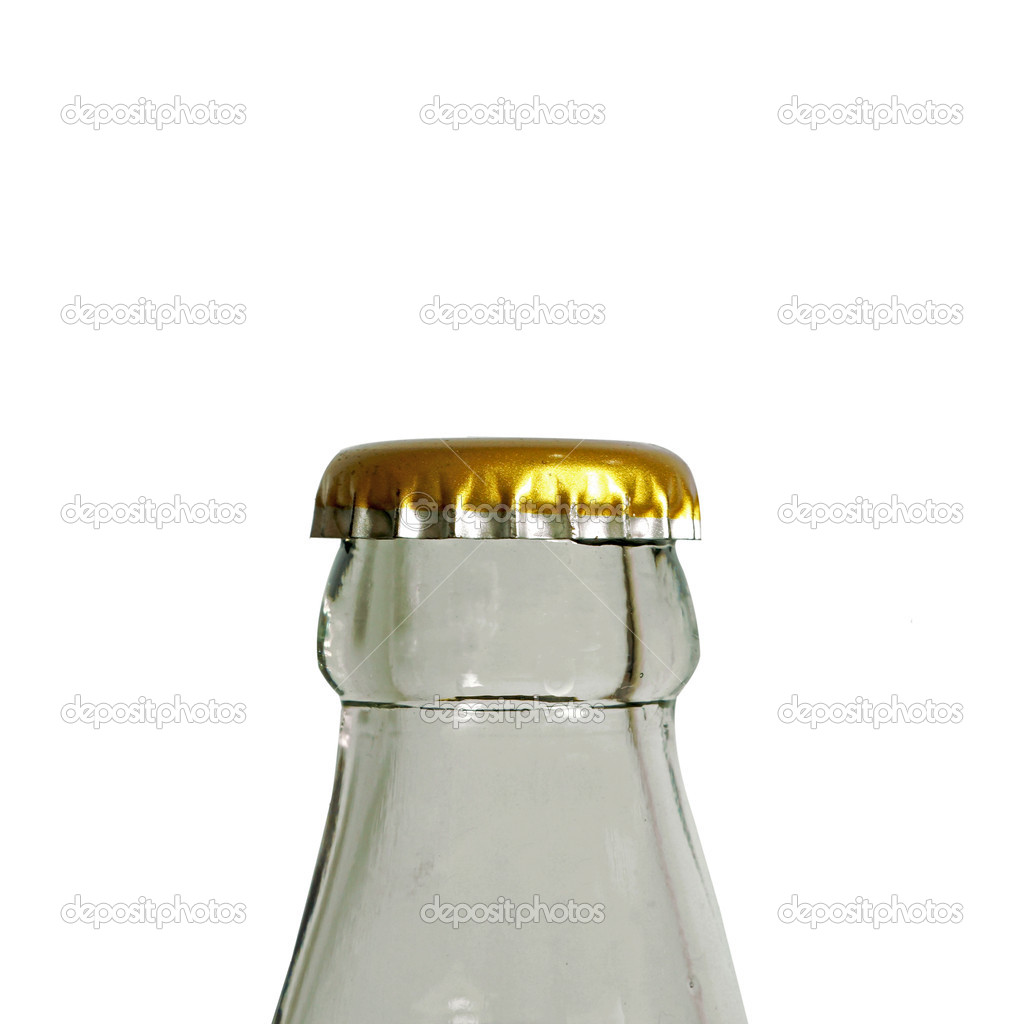 Isolated close up bottle with crown cap on a white background