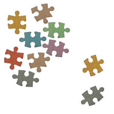 Beyaz arka plan üzerinde izole kağıt jigsaw puzzle parçaları
