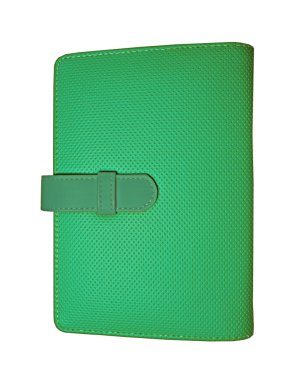 Beyaz arka plan üzerinde izole yeşil deri durum not defteri