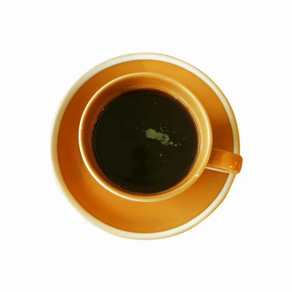 Primer plano de la taza de café amarillo sobre fondo blanco — Foto de Stock