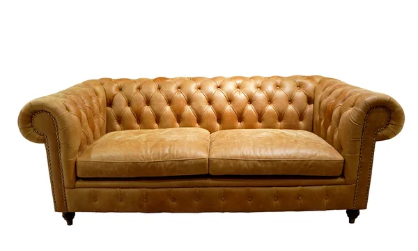 Brown luxurious sofa isolated on white background, front view. — Stock Photo, Image