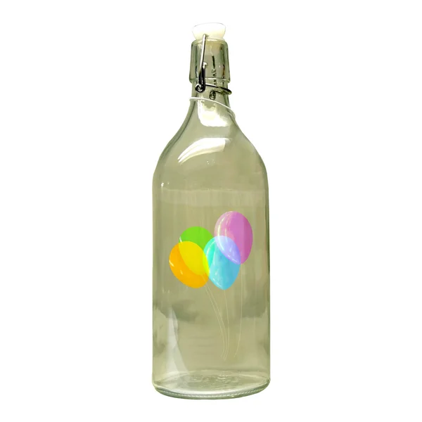 Botella de vidrio con globos en el interior (símbolo de vacaciones ) — Foto de Stock