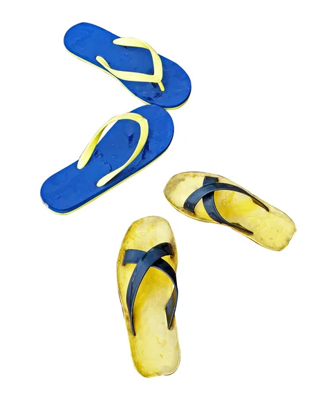 Sandálias molhadas isoladas (dois pares ) — Fotografia de Stock