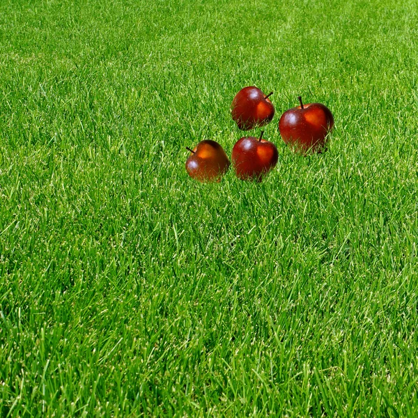 Pommes sur herbe verte — Photo