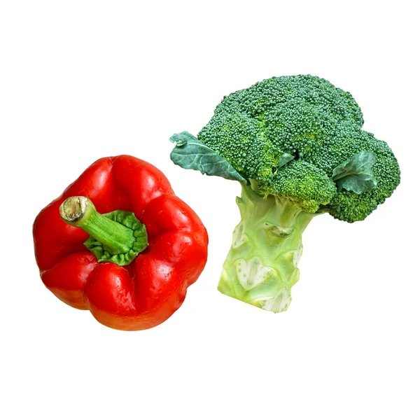 Bell pepper & broccoli, isolate on white. — Stock Photo, Image