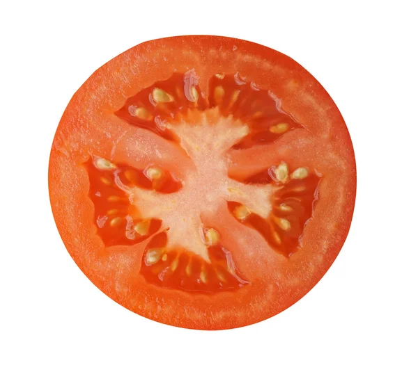Izolat pomidorowy w plasterkach na białym tle. — Zdjęcie stockowe