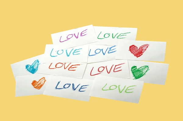 Many love words on papers — Stock Photo, Image