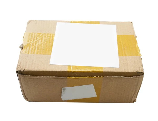 Battered cardboard box isolated on white background — Stock Photo, Image