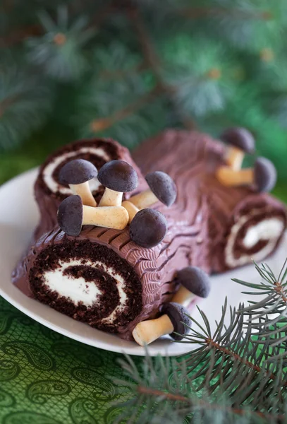 Bolo de Natal tradicional Yule Log — Fotografia de Stock