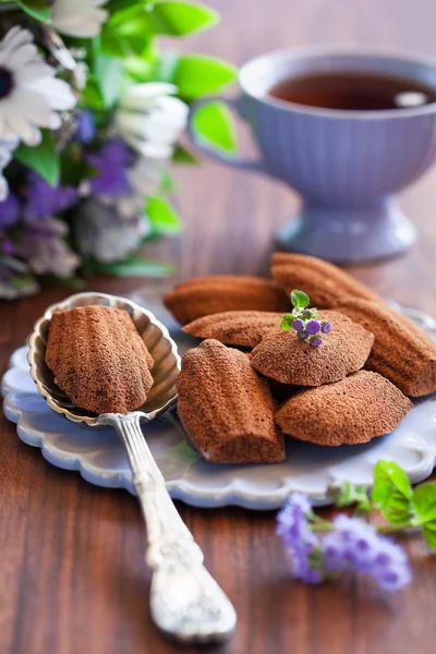 Chocolate madeleine cookies with lavender and lemon — Stock Photo, Image