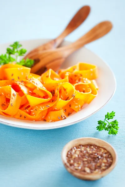 Pumpkin salad with flax seeds, selective focus — Stock Photo, Image