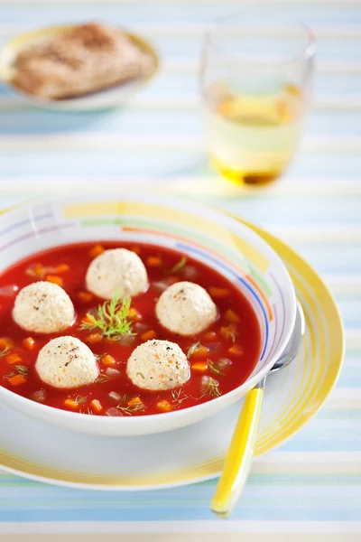 Tomato soup with vegetables and turkey meatballs — Stock Photo, Image