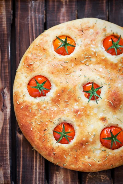 Focaccia with cherry tomatoes — Stock Photo, Image