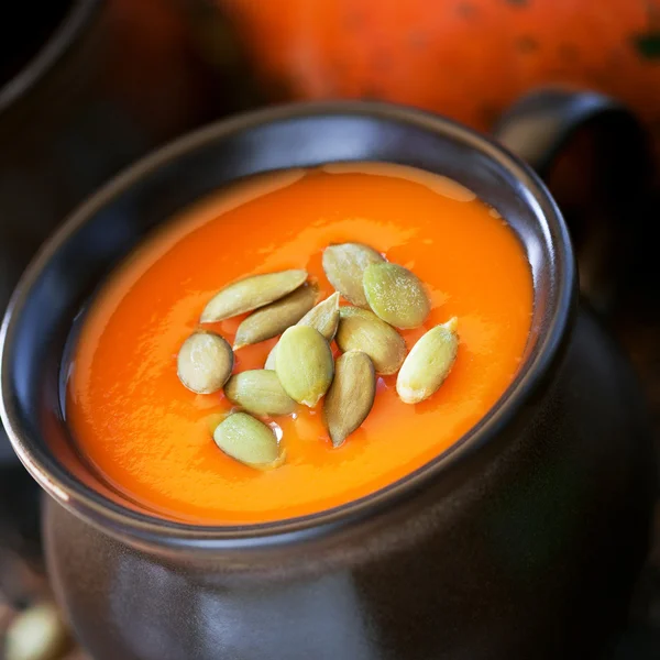 stock image Pumpkin soup with seeds