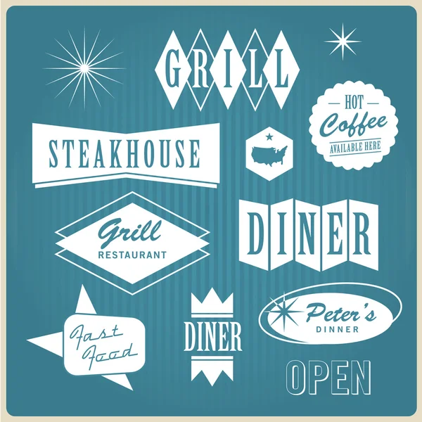 复古餐厅标志、 徽章和标签 矢量图形