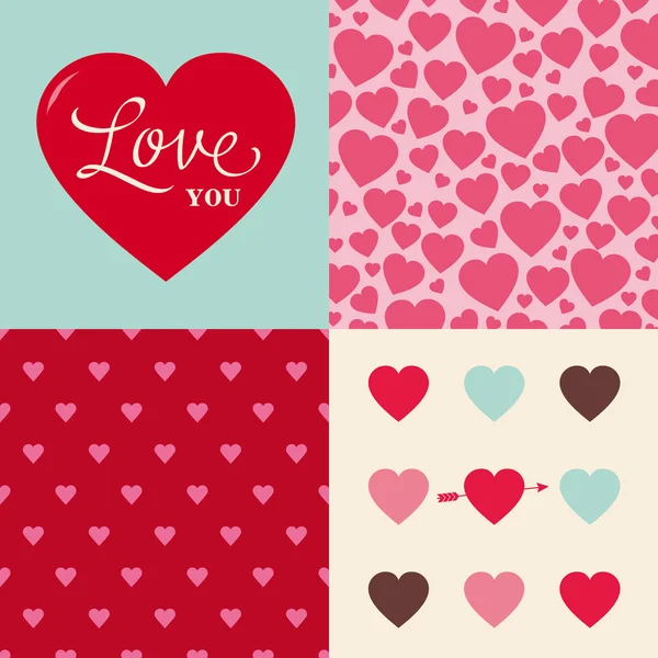 Ensemble de mariage Valentine coeur motif fond — Image vectorielle