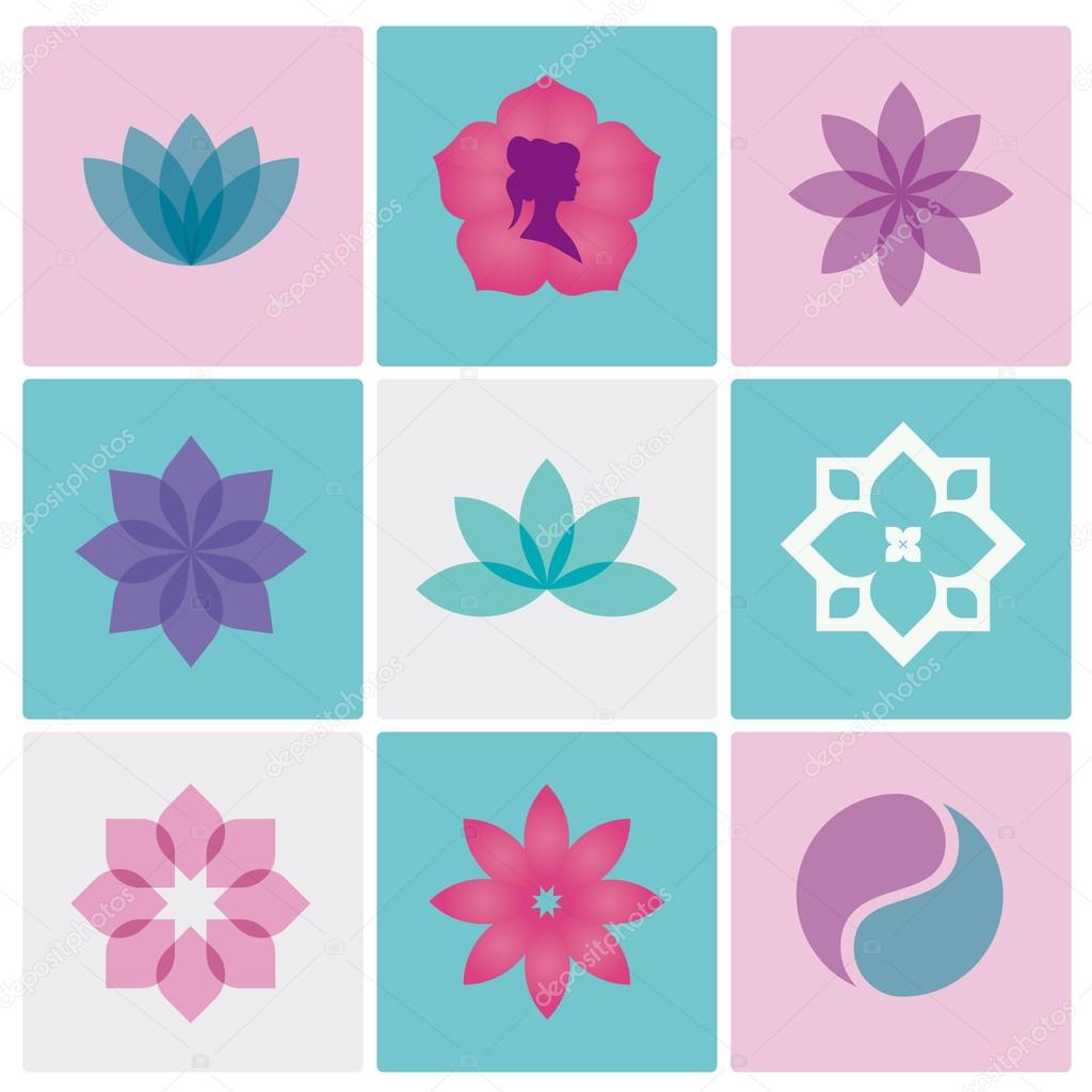 Flowers logo and icons for spa and beauty salon
