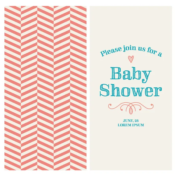 Baby shower invito carta modificabile con vintage retro sfondo chevron, tipo, carattere, ornamenti, e il cuore — Vettoriale Stock