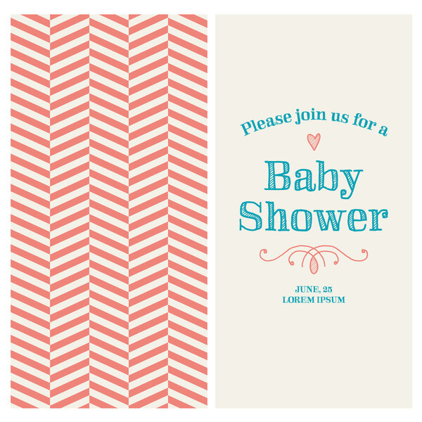 Baby душ пригласительный билет редактируется с винтажным ретро фон шеврон, тип, шрифт, украшения, и сердце
