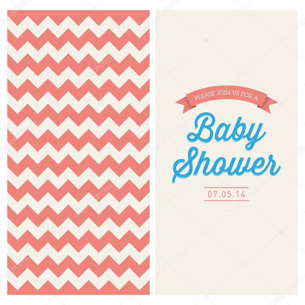 Baby shower invitation card editable with vintage retro background chevron, type, font, and ribbons